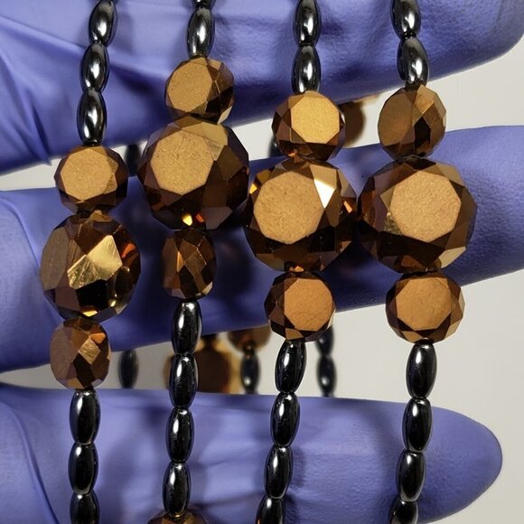 Set of 4 Silver tone Brown / Chocolate  Beaded Stretchy Bracelets - Picture 8 of 10